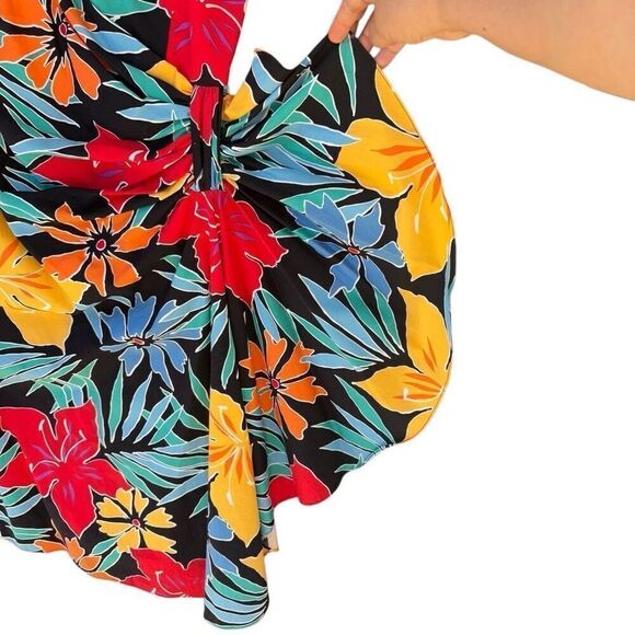 Vintage Tropical Flower Sheath Silhouette Smocked Dress Sz 6 Ruched Chunk Straps - Picture 5 of 9
